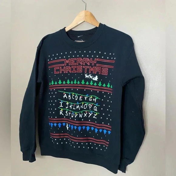 SPENCER’S Stranger Things Christmas sweatshirt The Upside Down sz S holiday EUC - Picture 1 of 8